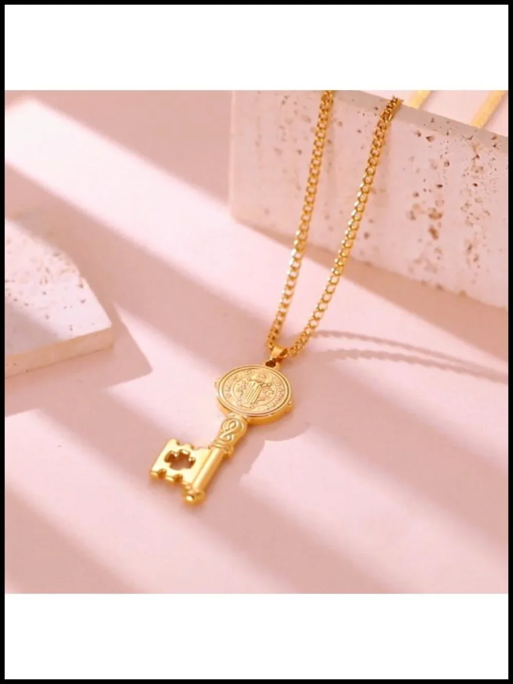 Saint Benedict Key Necklace, Stainless Steel Catholic Pendant